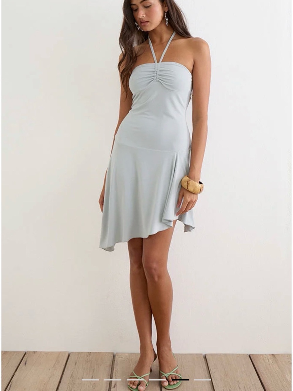 Motel Rocks Juvela Halterneck Mini Dress In Cupro Ice Blue -XS